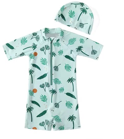 Il Bambini - UV-Zwempak - swimsuit met mutsje - UPF50+ - groen tropical - maat 74/80