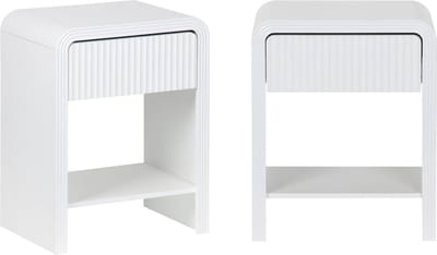 sweeek - Set van 2 witte nachtkastjes met gegroefd houteffect, 1 lade, 1 plank