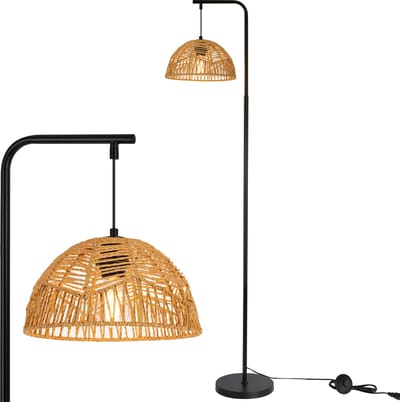 NETTLIFE Boho Vloerlamp – Zwart – Kabel & Kap – Met Voetschakelaar – 164 cm – Voor Slaapkamer Eetkamer Terras – Zonder Lamp