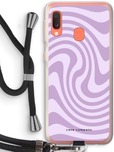 Case Company® - Hoesje met koord geschikt voor Samsung Galaxy A20e hoesje met Koord - Swirl Paars - Telefoonhoesje met Zwart Koord - Bescherming aan alle Kanten en Over de Schermrand