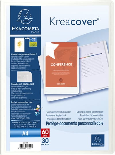 Exacompta 12x Kreacover® Personaliseerbare showalbums harde PP met vaste rug - 30 tassen - 60 zichten - A4 - Wit - 58309E