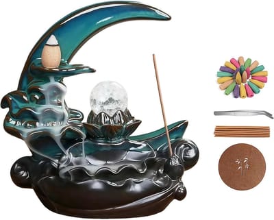 Waterfall Ceramische Wierookbrander met Backflow, Wierookstokhouder met Pincet, Ideaal voor Yoga, Meditatie en Thuisdecoratie