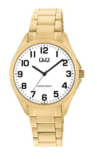 Q&Q C04A-005PY- Analoog - Heren - Stalen band - Rond - Metaal - Goudkleurig