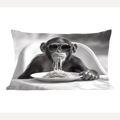 Sierkussens - Kussentjes Woonkamer - 60x40 cm - Aap - Spaghetti - Zonnebril - Zwart wit - Cool - Dier