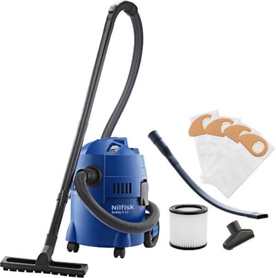 Nilfisk Buddy II 12 – Compacte nat- en droogzuiger met 1200W motor, 12L container en blaasfunctie voor huis, auto en werkplaats, Stof-/waterzuiger