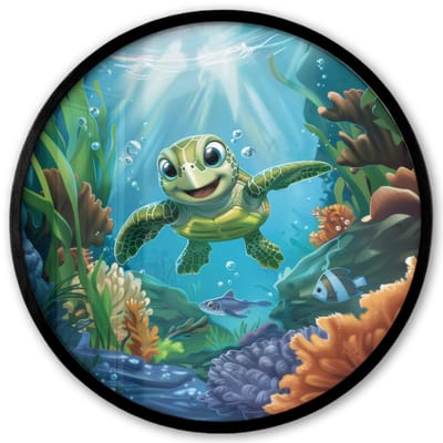 Poster in lijst Rond - Fotolijst 40x40 cm - Posters - Schildpad - Zeedieren - Onderwater - Zeewier - Ronde posterlijst zwart - Decoratie - Wanddecoratie woonkamer - Muurdecoratie slaapkamer