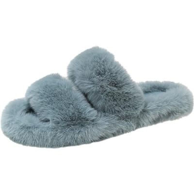 Fuzzy Slippers voor Dames Gezellige Open Teen Memory Foam Pluche Harige Pluizige Womens Slide Slipper Indoor House Schoenen voor de slaapkamer 35 blauw