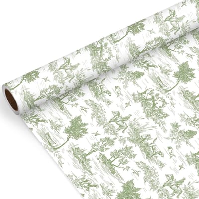 Inpakpapier Frans Dorp - Cadeaupapier Rol - Verjaardag Decoratie - Rustiek Landelijk Design - 43cm x 10m - Wit Groen