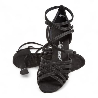 Diamant Dames Open teen Latin Dansschoenen 108 - 060 - 040 - Zwart Synthetisch Nubuck - 6,5cm stabiele hak - Dubbele enkelbandjes - Soepele suede zool - Luxe afwerking - Zachte demping - Latin, Salsa, Bachata - Diamant - Zwart - 42