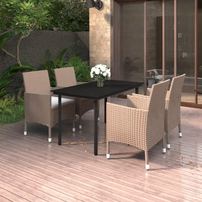 vidaXL - 5-delige - Tuinset - met - kussens - poly - rattan - en - glas