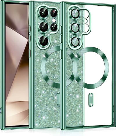 Hoesje geschikt voor Samsung Galaxy S22 Ultra - Techsuit Luxury Glitter Back Cover - Geschikt voor MagSafe - Lichtgroen