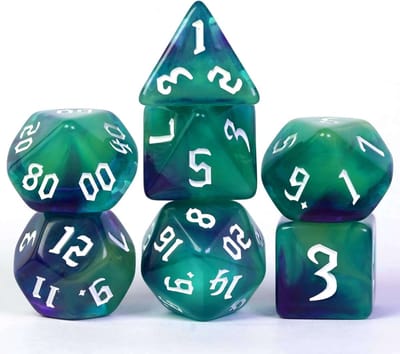 Lapi Toys - Dungeons and Dragons dobbelstenen - D&D dobbelstenen - D&D polydice - 1 set (7 stuks) - Acryl - Neon - Groen - Blauw
