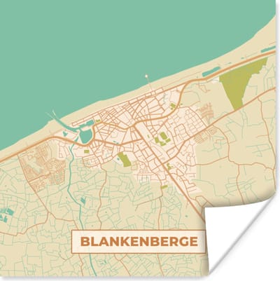 Poster Blankenberge - Plattegrond - Vintage - Stadskaart - Kaart - 100x100 cm XXL