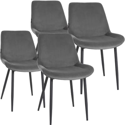 CLP Victoria Set van 4 eetkamerstoelen - Zonder armleuning - Vloerbeschermers - Velvet - Fluweel/grijs