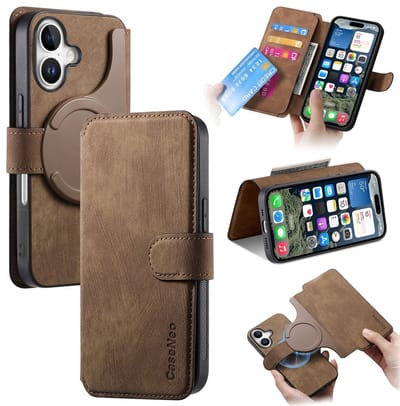 CaseNeo Hoesje - Geschikt voor iPhone 16 Hoesje - CaseNeo 2-in-1 Book Case & Back Cover - MagSafe Compatible - Bruin