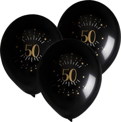 Santex Verjaardag leeftijd ballonnen - 50 jaar - 24x - zwart/goud - 23 cm - Abraham/Sarah