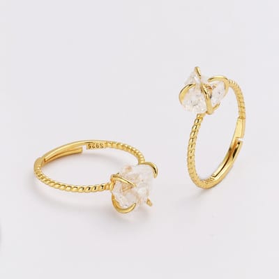 Gouden Ring Dames – Cadeau voor vrouwen – Verstelbare Ring met Aura Kwarts Edelsteen – Starlyte