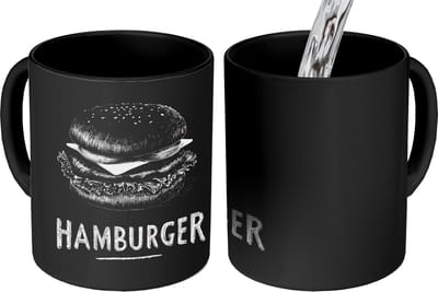 Magische Mok - Foto op Warmte Mokken - Koffiemok - Hamburger - Krijttekst - Zwart - Wit - Magic Mok - Beker - 350 ML - Theemok - Mok met Tekst