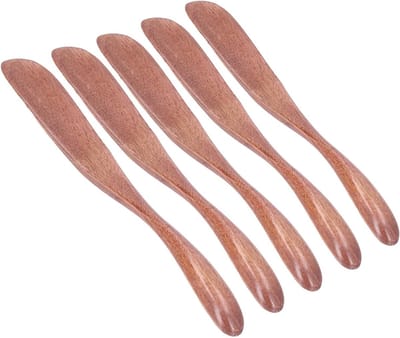 Set van 5 Houten Botermessen, Natuurlijke Hout voor Boter, Jam en Honing, Makkelijk Schoon te Maken, 16.5 x 2 cm, Perfect voor Keuken en Tafelaankleding