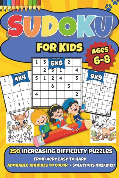 Sudoku Puzzelboek voor Kinderen 6-8 Jaar: 250 Logische Opgaven met Kleurplaten van Dieren
