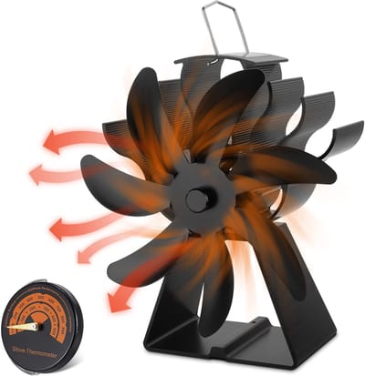 Houtkachelventilator - warmteaangedreven kachelventilator - kachelventilator - haardventilator - voor houtbrander/open haard - Warmteverspreider - Staande haardventilator - Stevig en duurzaam - 1 stuk(zwart) - met thermometer