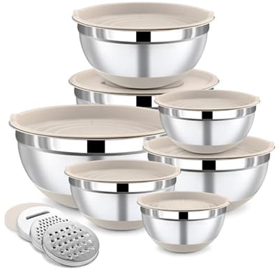 Dailygoods- Mengkom Set van 7 Stuks - Roestvrij Stalen Kommen - Antislip Basis - Multifunctioneel - Inclusief Raspaccessoires - Hittebestendig tot 800°C - Keukenkom