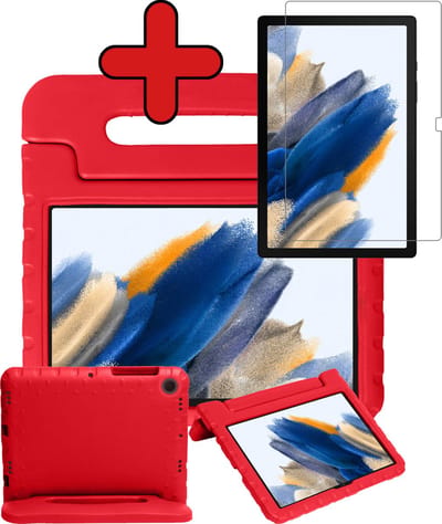 Hoesje - Geschikt voor Samsung Galaxy Tab A8 - Met Screenprotector - Kinderhoes - Shockproof Bumper - Kidsproof Case - Tablethoes - Kinder Hoes Cover - Rood