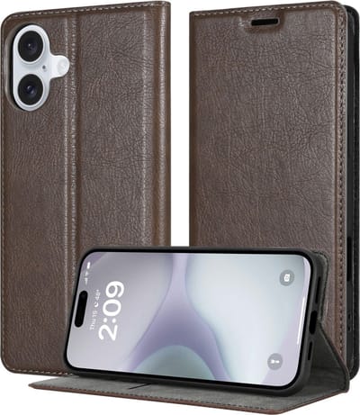 Cadorabo Hoesje geschikt voor Apple iPhone 16 in KOFFIE BRUIN - Beschermhoes met magnetische sluiting, standfunctie en kaartvakje Book Case Cover Etui