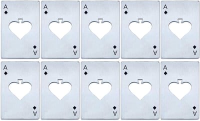 10x Flesopener Kurkentrekker in Pokerkaart Vorm - RVS