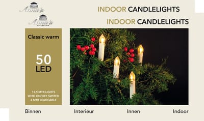 Anna's Collection Kaarsen lichtsnoer - 2x - 50 LED kaarsen - 1250cm - warm wit - kerstverlichting
