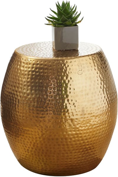PETRO 42 x 42 x 42 cm aluminium gouden tafel oosterse rond | Designtafeltafel metaal Modern | Antischisch Schmal | Kleine Hammerschlag Abstelltisch