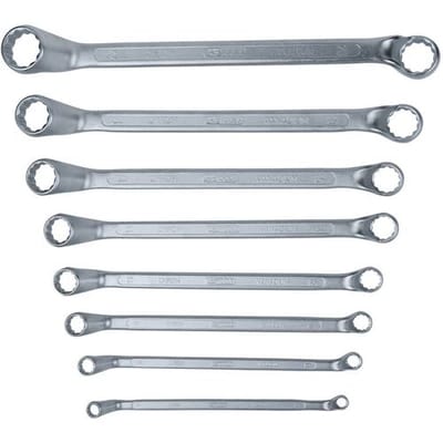 KS Tools Classic - Dubbele Ringsleutel Set - 8-delig - 6x7 mm tot 20x22 mm - 75° Afgebogen - Chroom-Vanadium Staal
