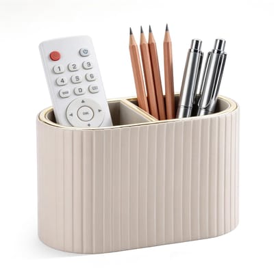 Bureau-organizer, leer, ovale pennenhouder, bureau, pennenorganizer van PU-leer, multifunctionele pennenkoker, pennenbox met 2 vakken voor thuis, school, kantoor (bruin)
