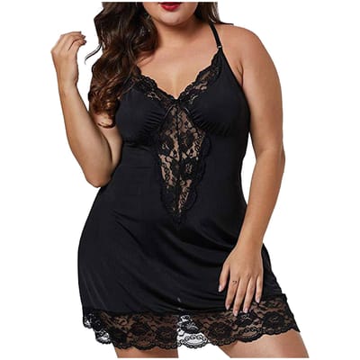 Vrouwen Mode Sexy Plue Size Kanten Ondergoed Jarretelrokje Nachthemd 2XL brown