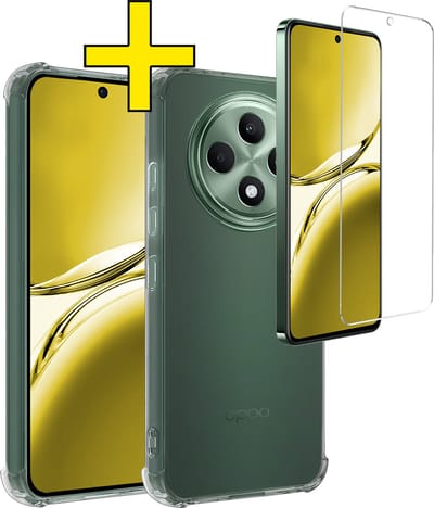 Hoesje - Met Screenprotector - Geschikt voor Oppo Reno 12 F - Sterk & Shockproof - Siliconen Case - Back Cover - Telefoon Hoes - Shock Proof - Telefoonhoesjes - Transparant