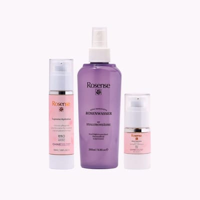 Rosense-Anti-aging startersset-Oogserum- Rozenwater met Hyaluronzuur-Rozencreme voor de normale en gecombineerde huid-Verzorgingsset-100% Puur