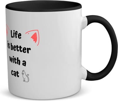Akyol - life is better with a cat koffiemok - theemok - zwart - Katten - katten liefhebbers - verjaardag - cadeau - kado - geschenk - 350 ML inhoud