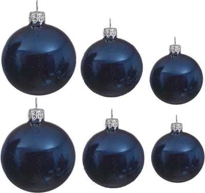 Compleet glazen kerstballen pakket donkerblauw glans 16x stuks - 6x 6 cm - 6x 8 cm - 4x 10 cm