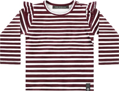 Your Wishes Wine Stripes Ruffle Shoulder Top - Shirt - Lange Mouwen - Top - Meisjes - Maat: 98/104