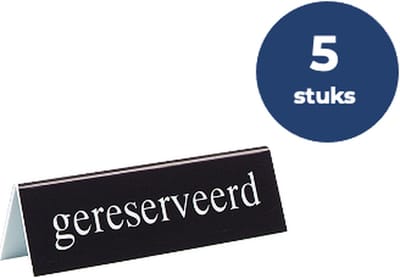 5x Gereserveerd bordjes - BARSA - Zwart - Kunststof - 2-zijdig bordje 'Gereserveerd'