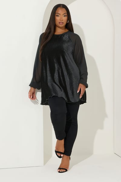 Yours Zwarte Crinkle Velours Top Size 42