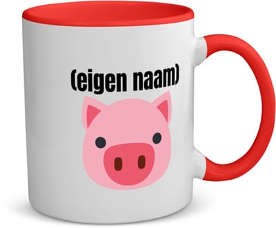 Akyol - varkenskop met eigen naam koffiemok - theemok - rood - Varken - boeren/varken liefhebbers - iemand die houdt van varkens - verjaardag - cadeau - kado - geschenk - 350 ML inhoud