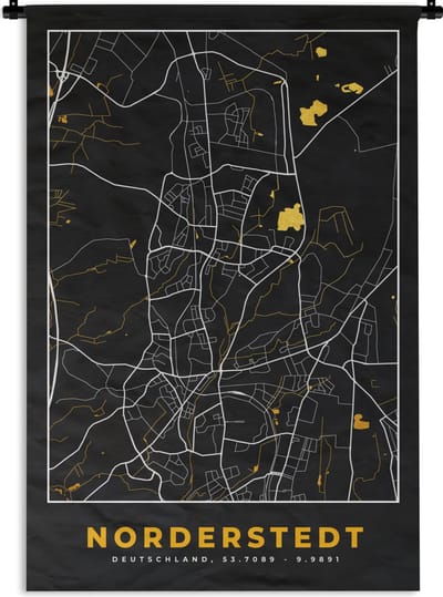 Wandkleed - Wanddoek - Plattegrond – Norderstedt – Goud – Stadskaart – Kaart - Duitsland - 120x180 cm - Wandtapijt