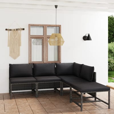 vidaXL - 5-delige - Loungeset - met - kussens - poly - rattan - grijs