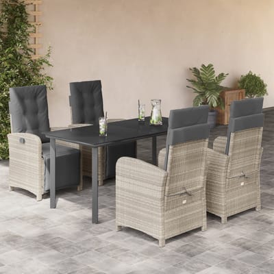 vidaXL - 5-delige - Tuinset - met - kussens - poly - rattan - lichtgrijs