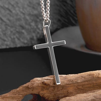 Cubaans kruis voor mannen - Zilveren kruis Ketting Plat - Mannen ketting - Heren ketting - Ketting voor mannen - cadeau mannen - Geometrie Gothic - Punk - holy cross - Zilver/Zwarte jesus ketting - dun