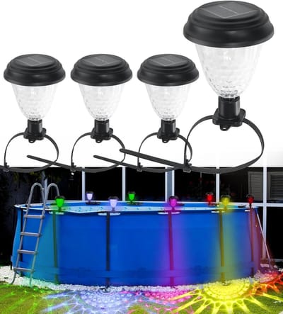 4 stuks Solar Zwembadlamp - Solar Zwembadlamp voor Bovengronds Zwembadframe - Waterdichte Zwembadaccessoirelamp - Energiebesparende LED-kleurlamp - Zwembadaccessoire - Zwembadverlichting - Geschikt voor Zwembadframe en Trampoline, Reling - Kleurlamp