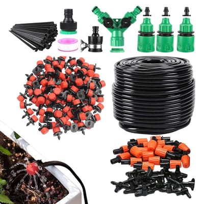 Druppelirrigatieset - Plantenbewatering - Tuinonderhoud - Efficiënt watergebruik - 50 meter slang - Zwart