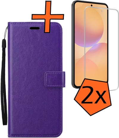 Hoes - Met 2x Screenprotector - Geschikt voor Samsung Galaxy A36 - Luxe Pasjeshouder - Bookcase Portemonee - Flip Case - Kunstleer Book Case - Flipcase Hoes - Book Cover - Walletcase - PortemonneeHoes - Paars