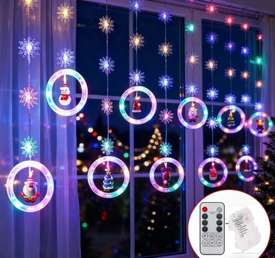 LED Kerst Lichtgordijn 3M – Christmas LED Kerstverlichting – kerst gordijnverlichting-Kerst Lichtslingers met 40 Sneeuwvlokken -8 Lichtstanden met Timer & Afstandsbediening –Multicolour